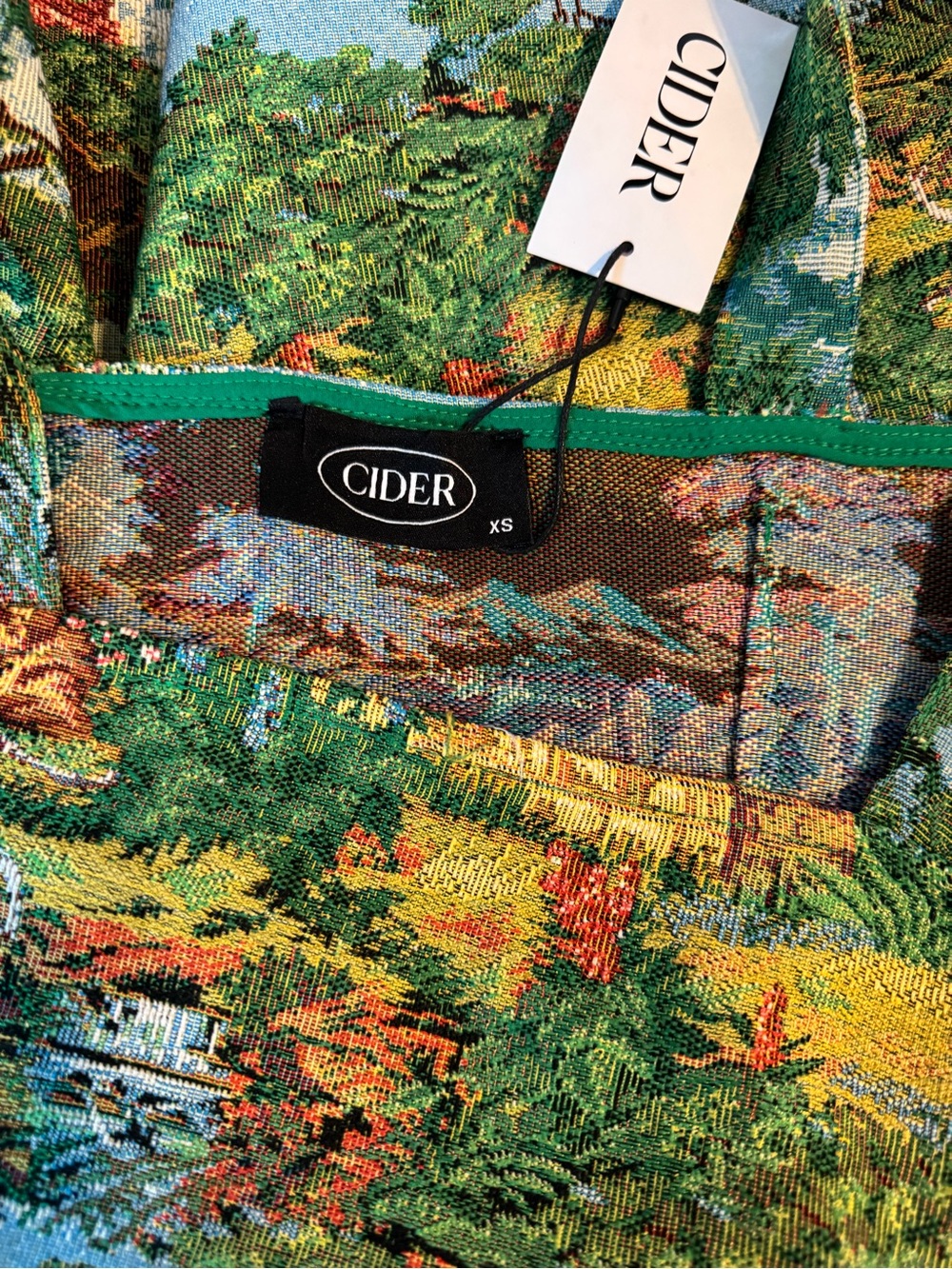 Cider Scenic Tapestry Mini Dress in Green Multi XSmall NWT - Picture 8 of 9